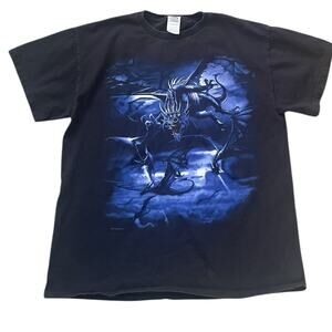 Vtg Liquid Blue Mens Dragon Print Short Sleeve Black T Shirt Large 2007 Grunge